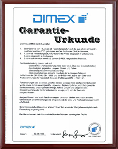 Garantie Urkunde Certificate-DIMEX
