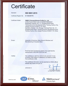 UPVC door systems certificate-DIMEX